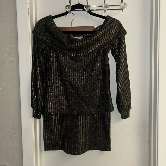 BCBGeneration Black Metallic Striped Off Shoulder Top & Pencil Skirt Set Small - Picture 2 of 12